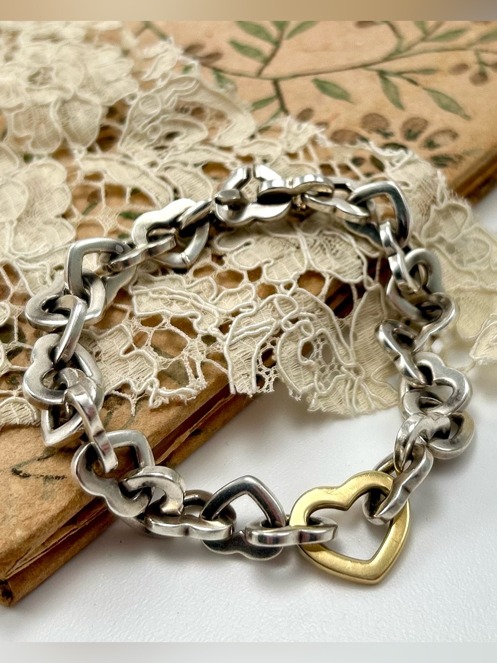 Vintage Tiffany Sterling Silver 18k Gold Heart Bracelet